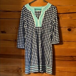 Talbots Navy and White Polka Dot Dress with Mint Accents